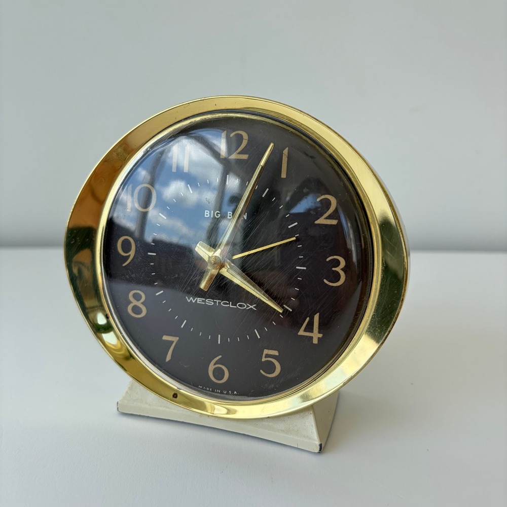 Westclox Big Ben Vintage Alarm Clock Black Gold MCM Wind Up Made in USA 5 inch